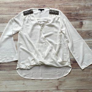 Women's Gibson Faux Wrap Blouse with Shoulder Bling | Size XS